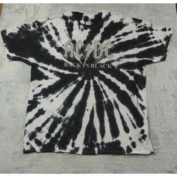 AC DC Back in Black Tie Dye Unisex Heavy Metal T Shirt XL Black Tie Dye Rock - Picture 1 of 10